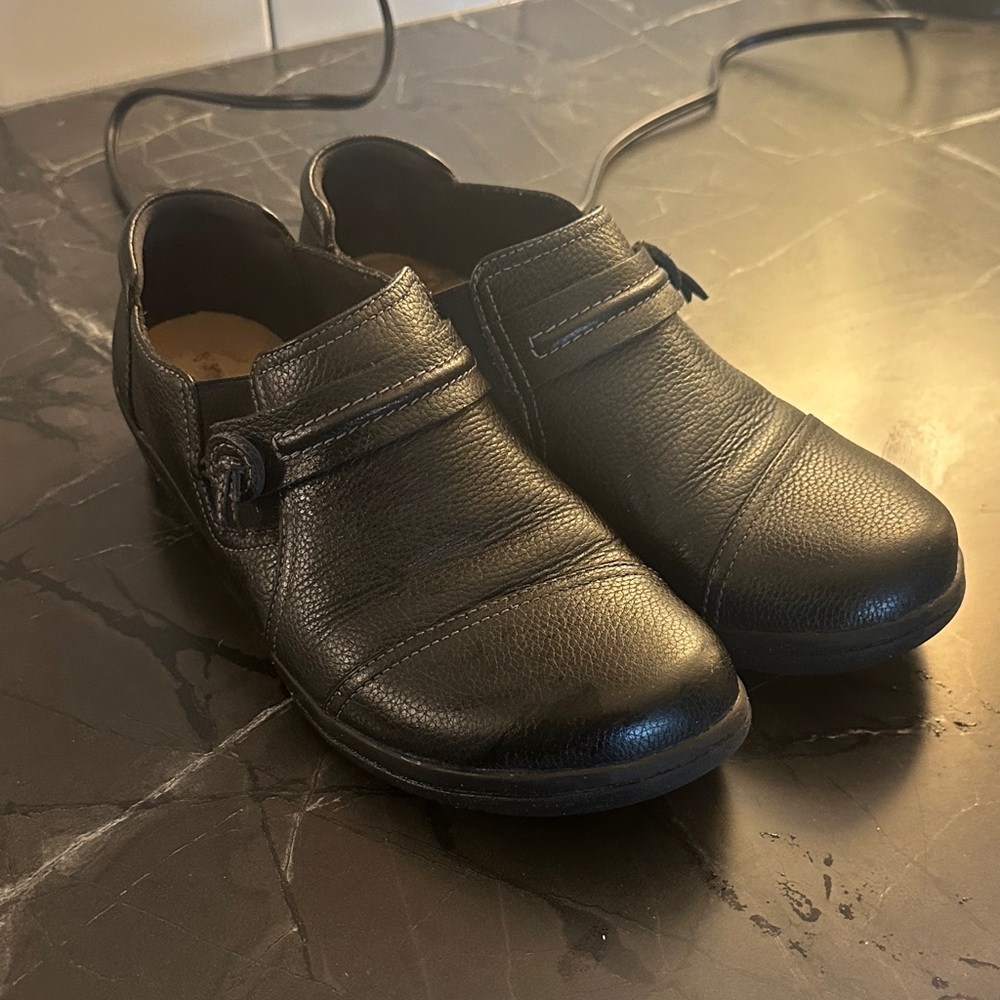 Black Leather Slip-On Shoes